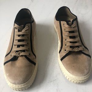 CHANEL Authentic Tan Velvet Sneakers